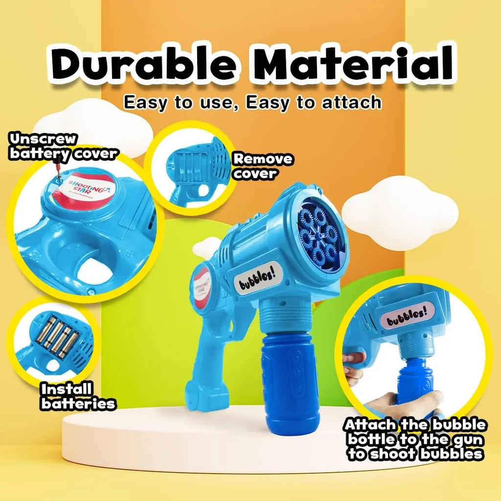 Shooting Star Bubble Blaster with LED Blue | Motorized Bubble Toy | 1000+ Bubbles Per Minute | Leak-Proof | LED Lights - Naivri