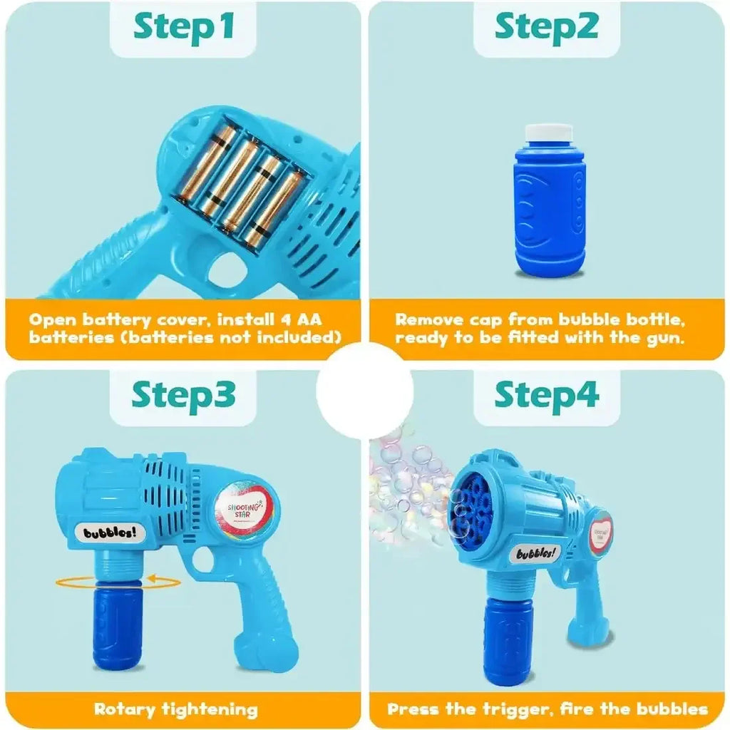 Shooting Star Bubble Blaster with LED Blue | Motorized Bubble Toy | 1000+ Bubbles Per Minute | Leak-Proof | LED Lights - Naivri