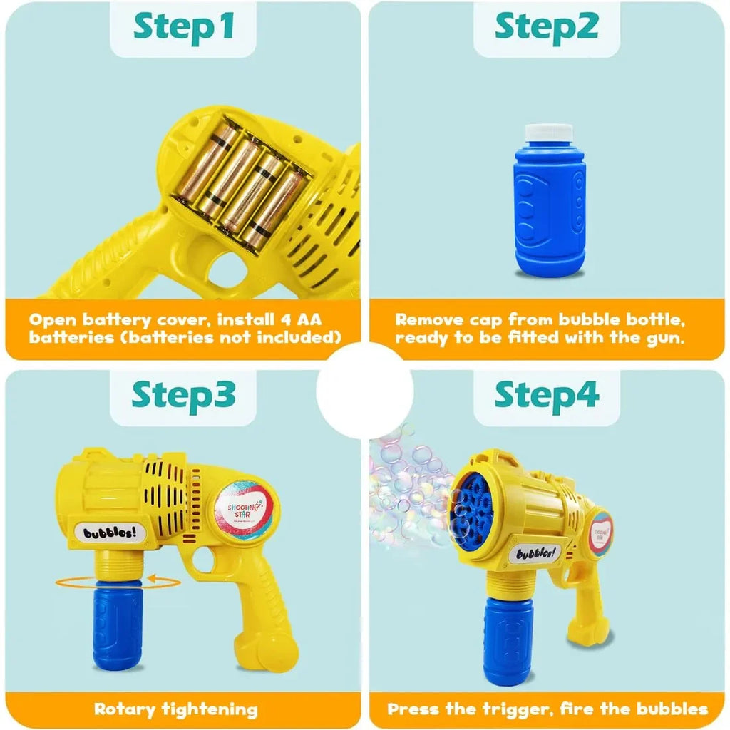 Shooting Star Bubble Blaster with LED Yellow – Motorized Bubble Gun for Kids | Leak-Proof & LED-Equipped Toy - Naivri