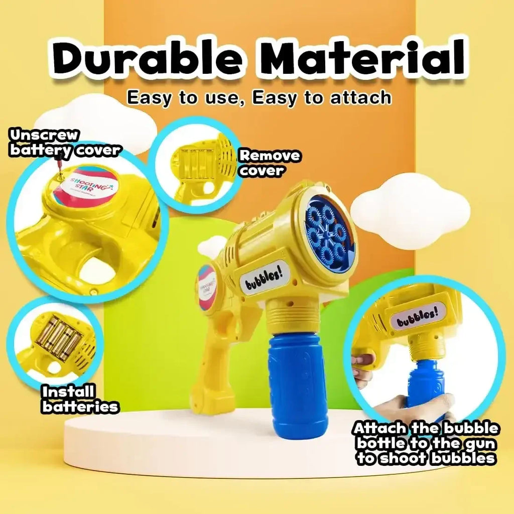 Shooting Star Bubble Blaster with LED Yellow – Motorized Bubble Gun for Kids | Leak-Proof & LED-Equipped Toy - Naivri