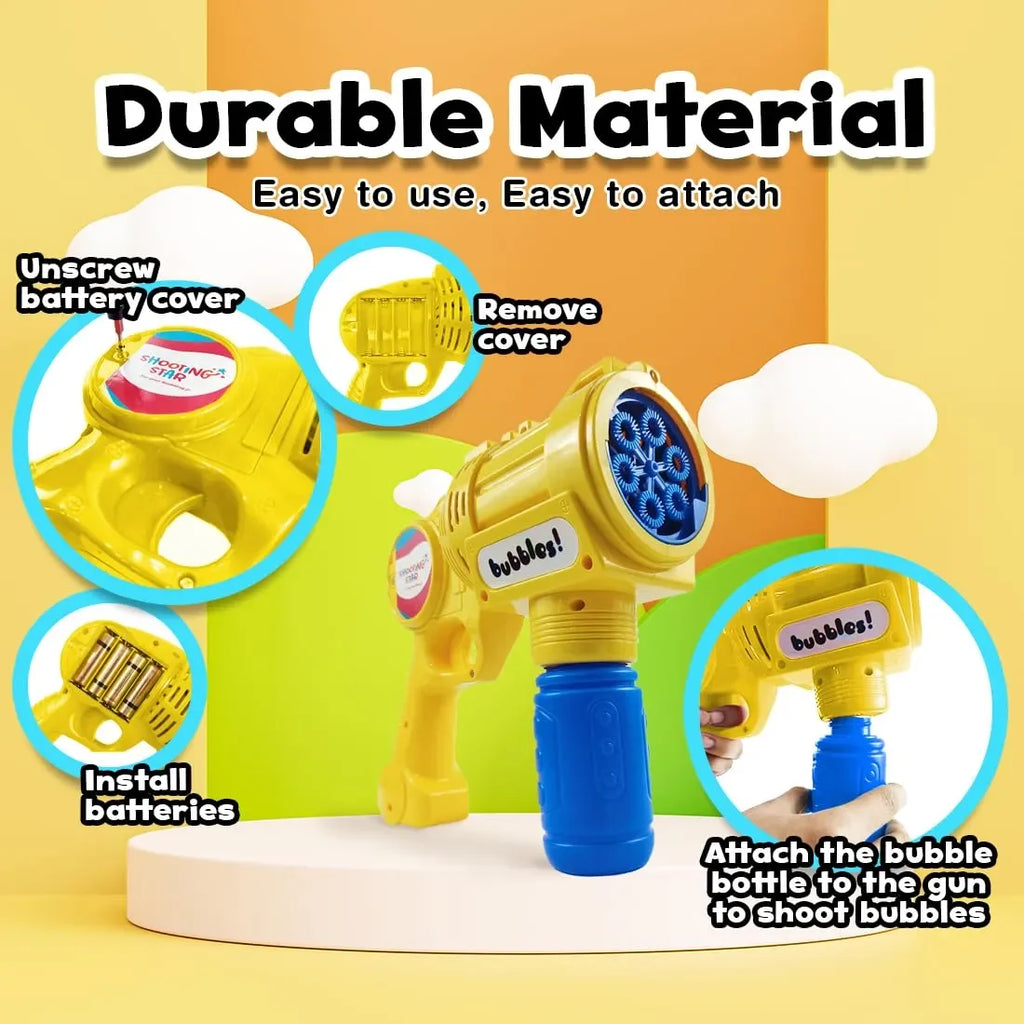 Shooting Star Bubble Blaster with LED Yellow – Motorized Bubble Gun for Kids | Leak-Proof & LED-Equipped Toy - Naivri