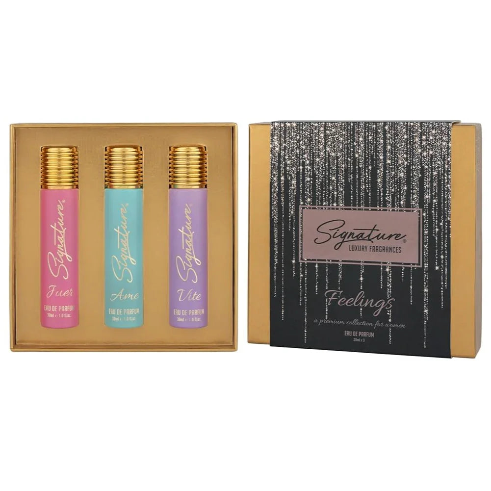 Signature Feelings Perfume Gift Set for Women – 3 x 30ml | No-Gas Long-Lasting Fragrances | Includes Ame, Juer & Vite | Elegant Gift Box - Naivri