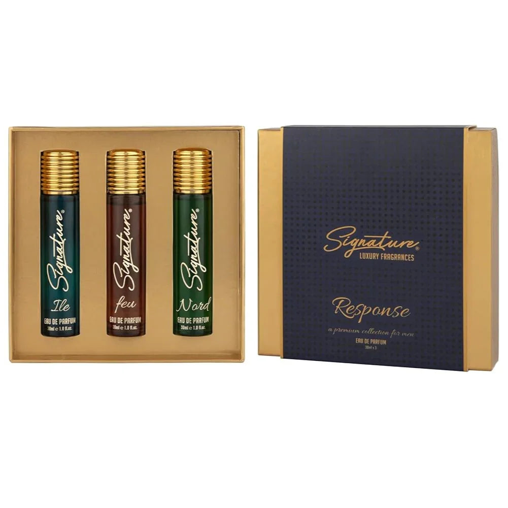 Signature Response Men's Perfume Gift Set – 3 x 30ml Luxury Fragrances (Nore, Feu, Ile) | Long-Lasting Eau De Parfum | Ideal for Gifting - Naivri