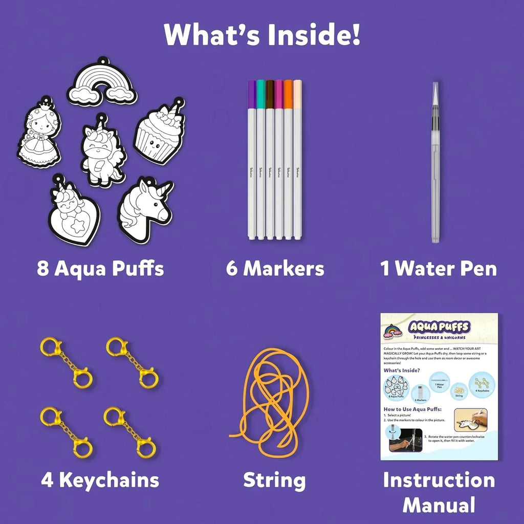 Skillmatics Aqua Puffs 3D Art Kit – Princesses & Unicorns Mess-Free Craft - Naivri