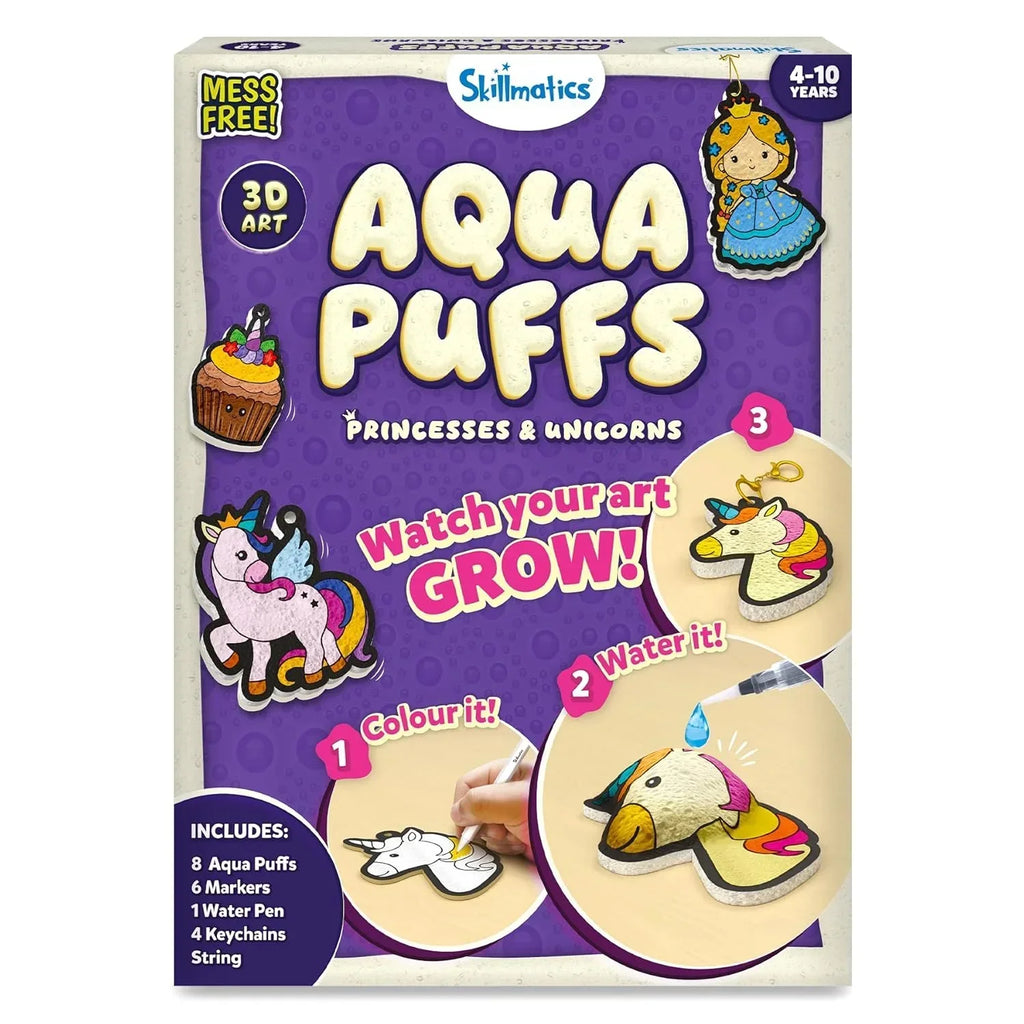 Skillmatics Aqua Puffs 3D Art Kit – Princesses & Unicorns Mess-Free Craft - Naivri