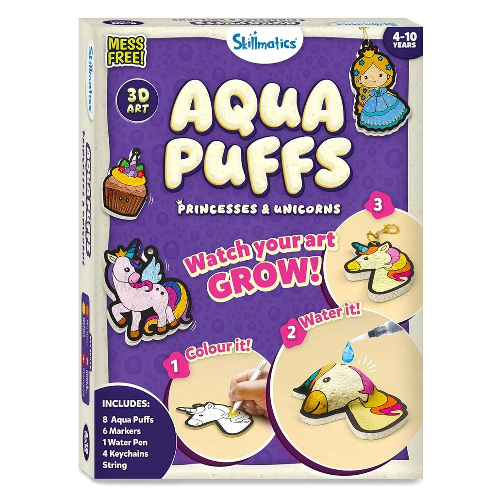Skillmatics Aqua Puffs 3D Art Kit – Princesses & Unicorns Mess-Free Craft - Naivri
