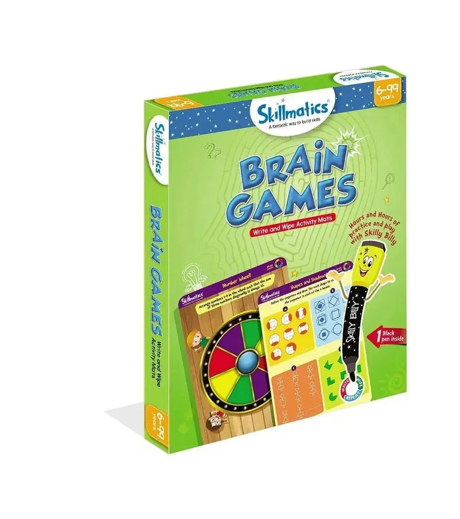Skillmatics Brain Games – Reusable Activity Mats for Kids | 6 Double-Sided Mats with Marker, Duster & Certificate | Fun Learning Toy for Ages 6–9 | Educational Gift - Naivri