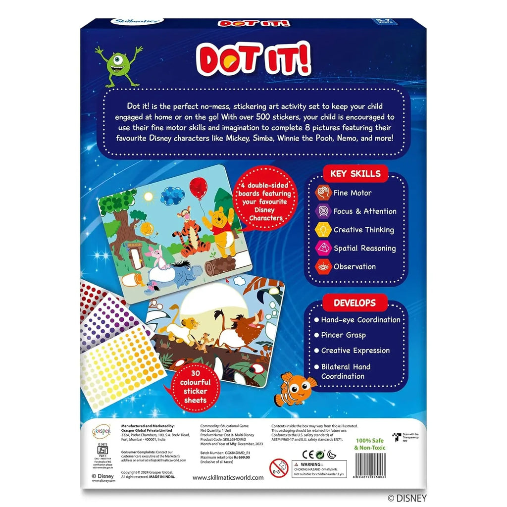 Skillmatics Dot It! Sticker Art Activity – Disney Edition | 500+ Stickers, Mess-Free DIY Craft Kit for Kids Ages 3–7 | Creative Gifts for Boys & Girls - Naivri