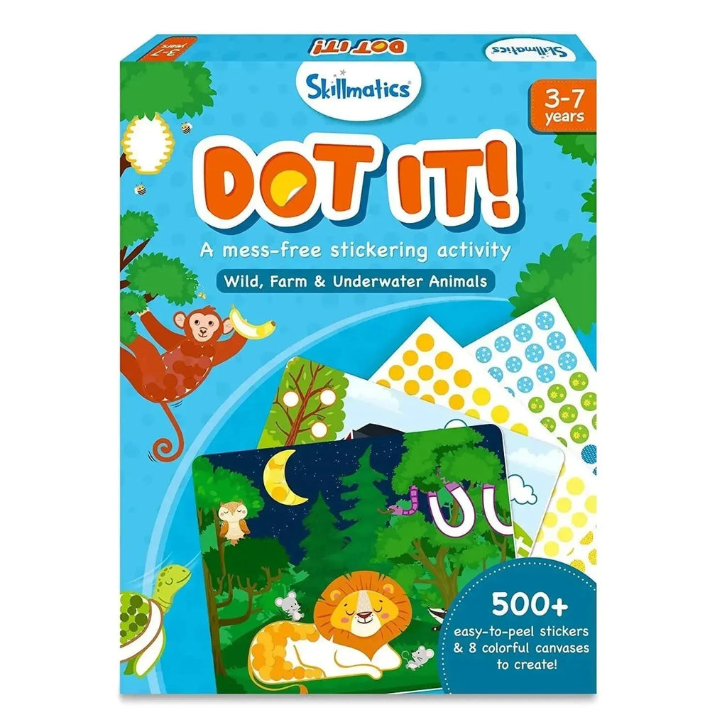 Skillmatics Dot It Wild, Farm & Underwater Animals | 500+ Stickers | No-Mess Creative Sticker Activity Kit for Ages 3–7 - Naivri