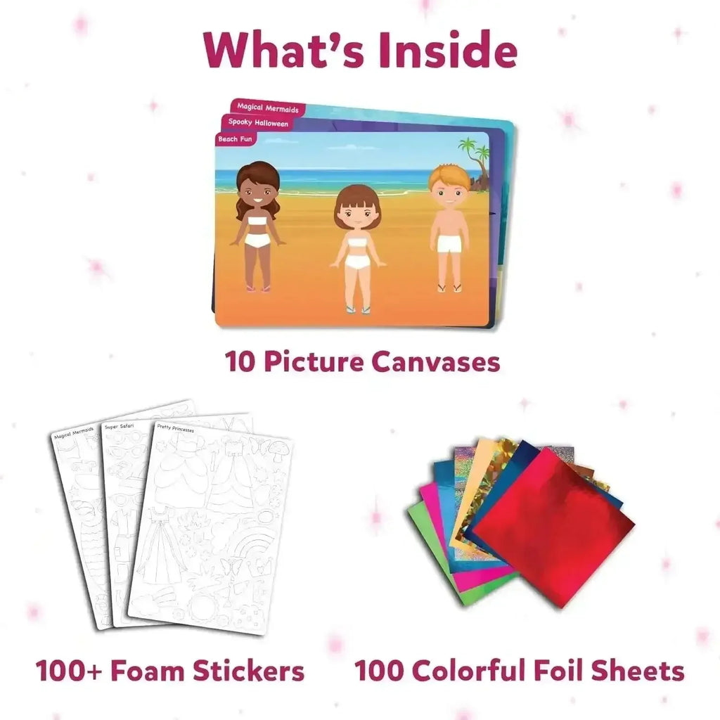 Skillmatics Foil Fun Dress Up – DIY Foil Art & Craft Kit for Kids Ages 4+ | 10 Picture Canvases, 100+ Foam Stickers, 100 Foil Sheets | Mess-Free Creative Activity - Naivri
