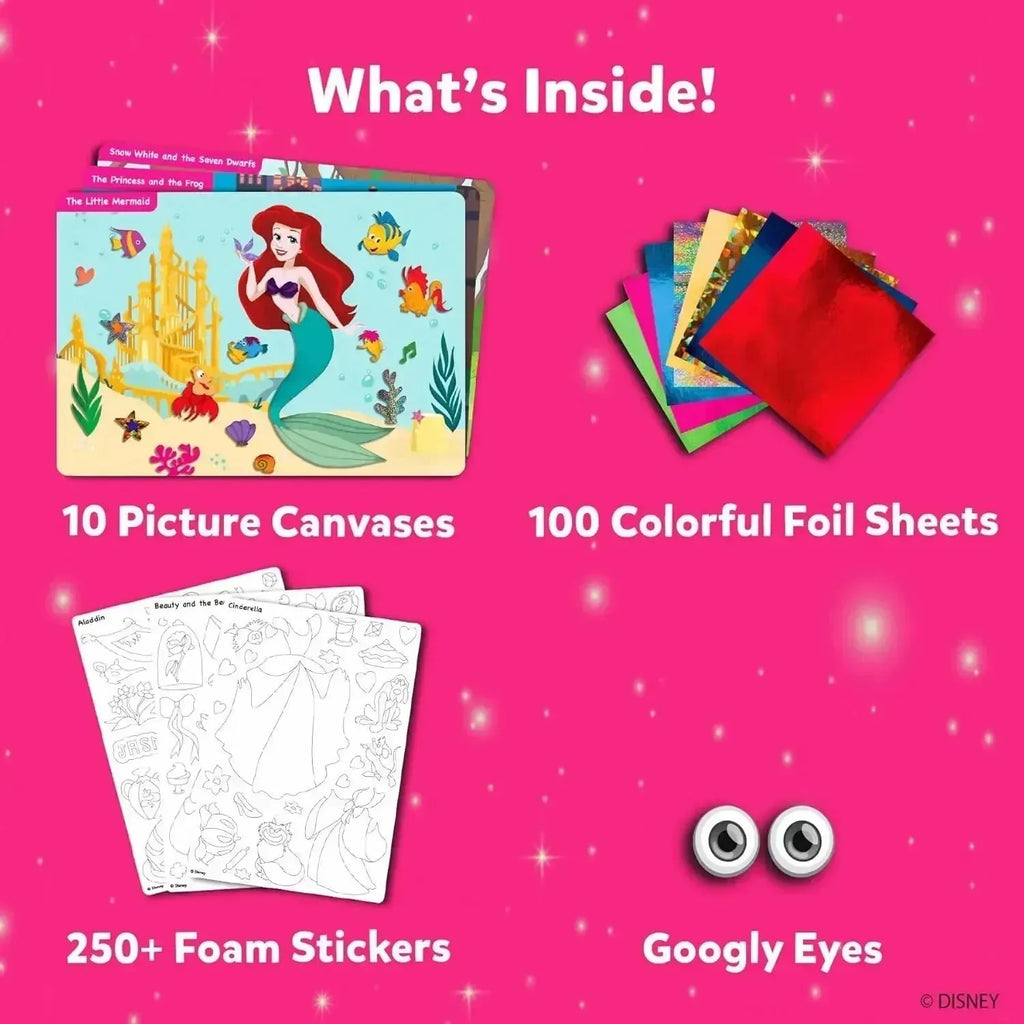 Skillmatics Foil Fun Princess | Disney Princess Foil Art & Craft Kit for Girls Age 4+ | 10 Canvases, 100 Foil Sheets, 250+ Stickers | DIY Mess-Free Creative Activity for Kids - Naivri