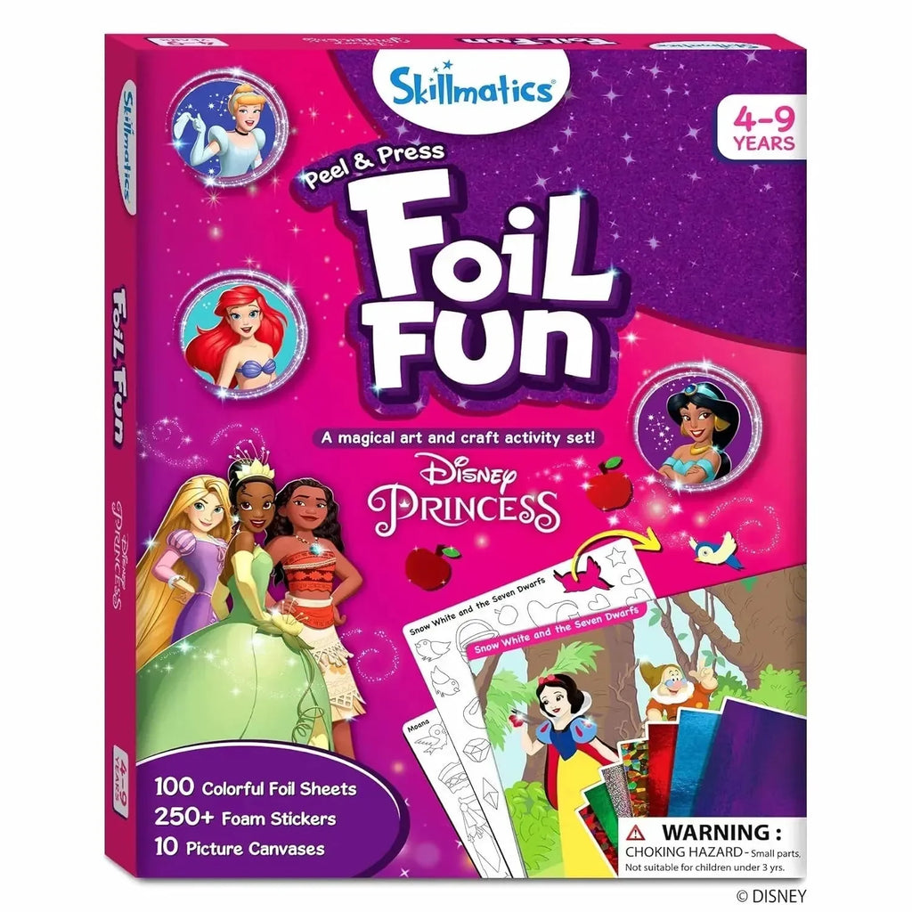 Skillmatics Foil Fun Princess | Disney Princess Foil Art & Craft Kit for Girls Age 4+ | 10 Canvases, 100 Foil Sheets, 250+ Stickers | DIY Mess-Free Creative Activity for Kids - Naivri