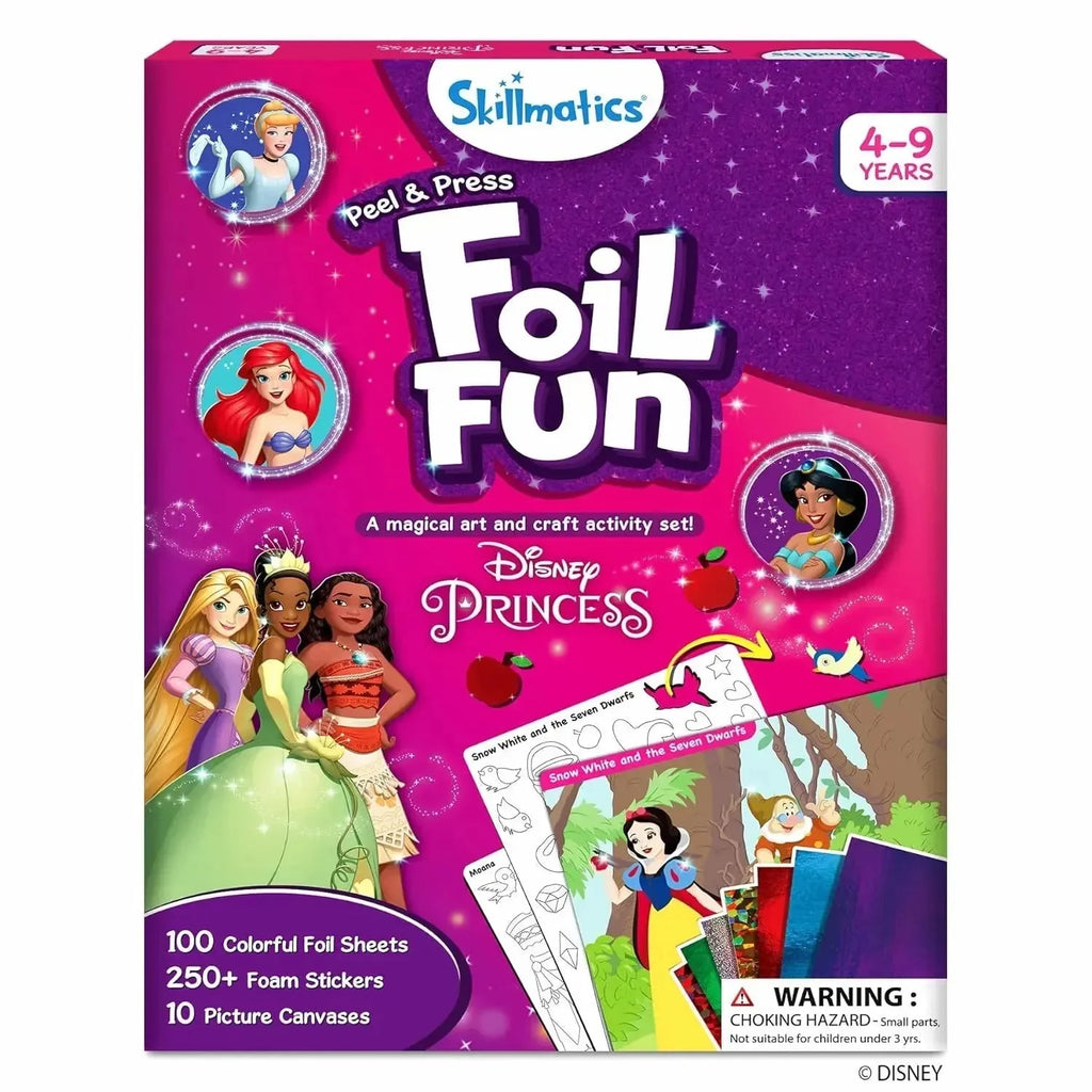 Skillmatics Foil Fun Princess | Disney Princess Foil Art & Craft Kit for Girls Age 4+ | 10 Canvases, 100 Foil Sheets, 250+ Stickers | DIY Mess-Free Creative Activity for Kids - Naivri