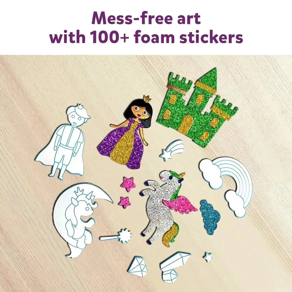 Skillmatics Foil Fun Unicorns & Princess – DIY Foil Art & Craft Kit for Girls Ages 4 to 9 | 10 Picture Canvases, 100+ Foam Stickers, 100 Foil Sheets | Mess-Free Creative Kit - Naivri
