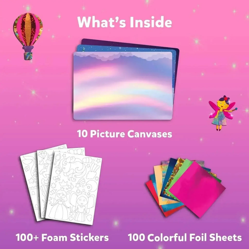 Skillmatics Foil Fun Unicorns & Princess – DIY Foil Art & Craft Kit for Girls Ages 4 to 9 | 10 Picture Canvases, 100+ Foam Stickers, 100 Foil Sheets | Mess-Free Creative Kit - Naivri