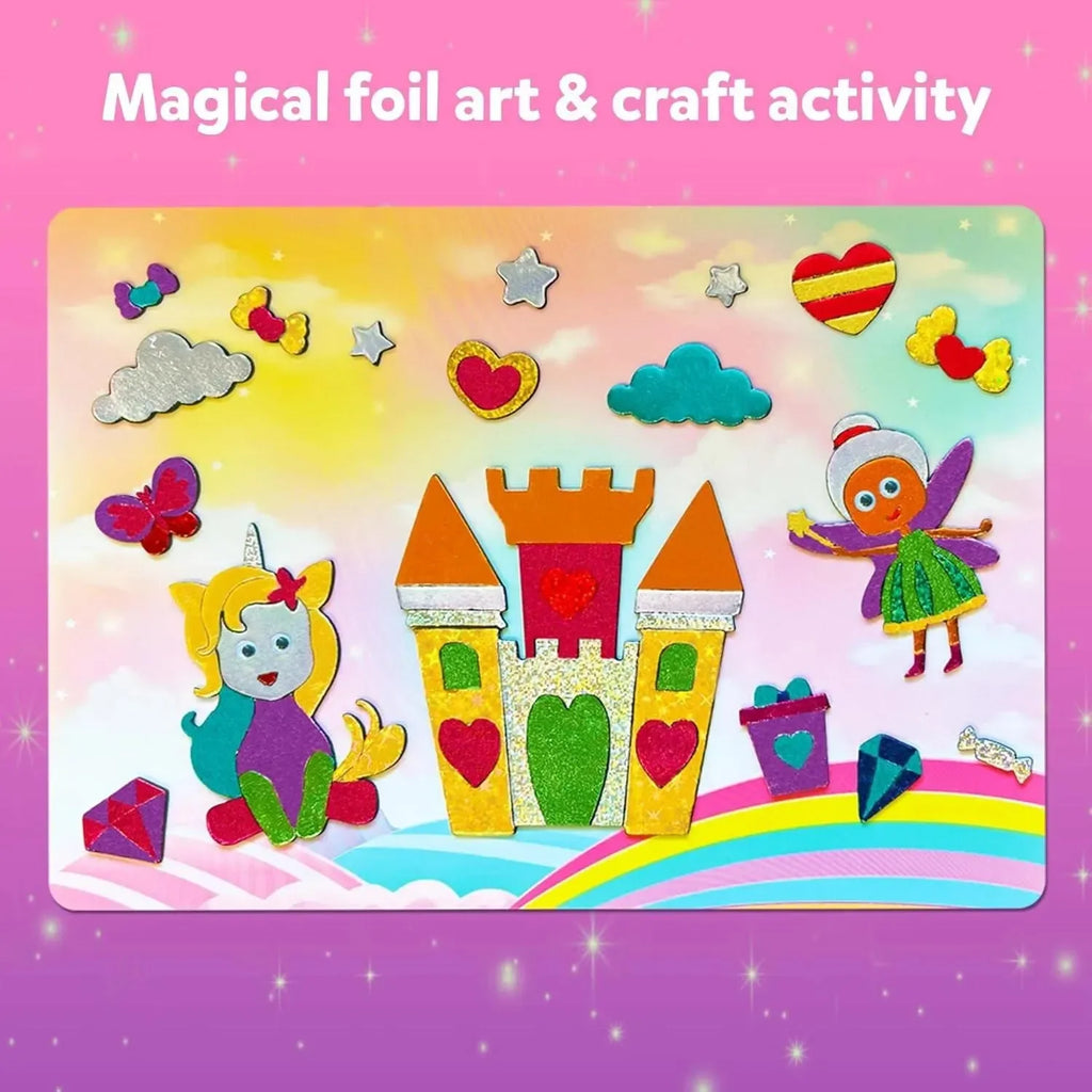 Skillmatics Foil Fun Unicorns & Princess – DIY Foil Art & Craft Kit for Girls Ages 4 to 9 | 10 Picture Canvases, 100+ Foam Stickers, 100 Foil Sheets | Mess-Free Creative Kit - Naivri