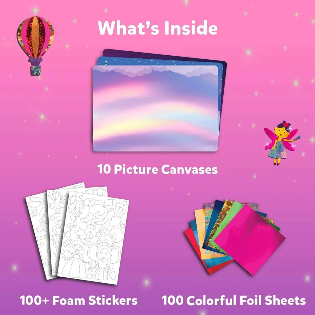 Skillmatics Foil Fun Unicorns & Princess – DIY Foil Art & Craft Kit for Girls Ages 4 to 9 | 10 Picture Canvases, 100+ Foam Stickers, 100 Foil Sheets | Mess-Free Creative Kit - Naivri