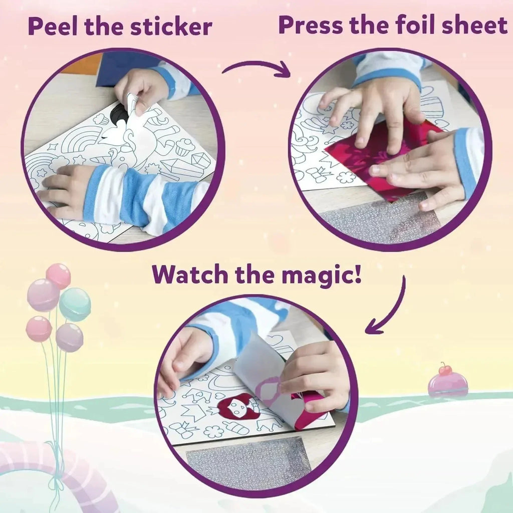 Skillmatics Foil Fun Unicorns & Princess – DIY Foil Art & Craft Kit for Girls Ages 4 to 9 | 10 Picture Canvases, 100+ Foam Stickers, 100 Foil Sheets | Mess-Free Creative Kit - Naivri