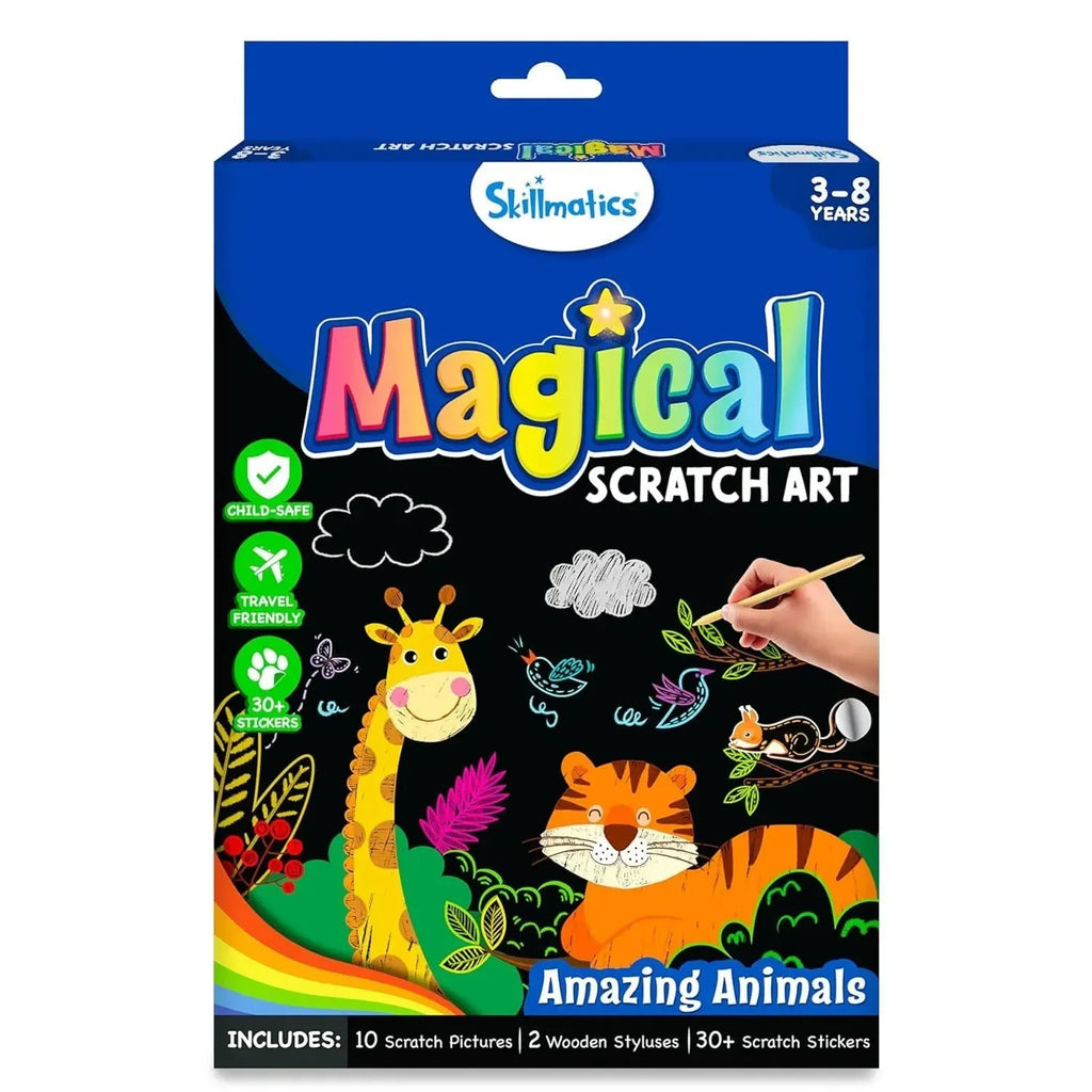 Skillmatics Magical Scratch Art – Amazing Animals | DIY Scratch Art Kit for Kids Ages 3–8 | 10 Scratch Boards & 30+ Stickers - Naivri