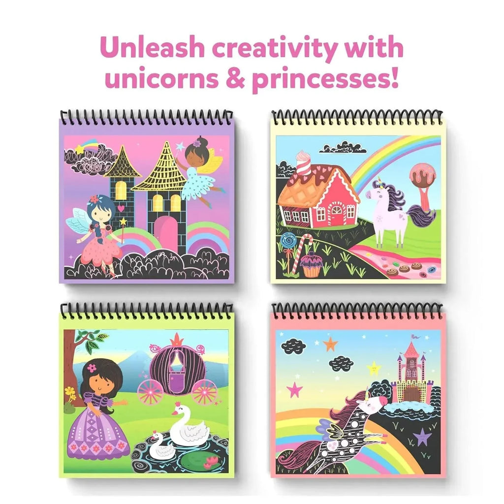 Skillmatics Magical Scratch Art – Unicorns & Princesses | DIY Scratch Art Activity Kit for Kids Ages 3–8 | 10 Scratch Boards & 30+ Stickers - Naivri