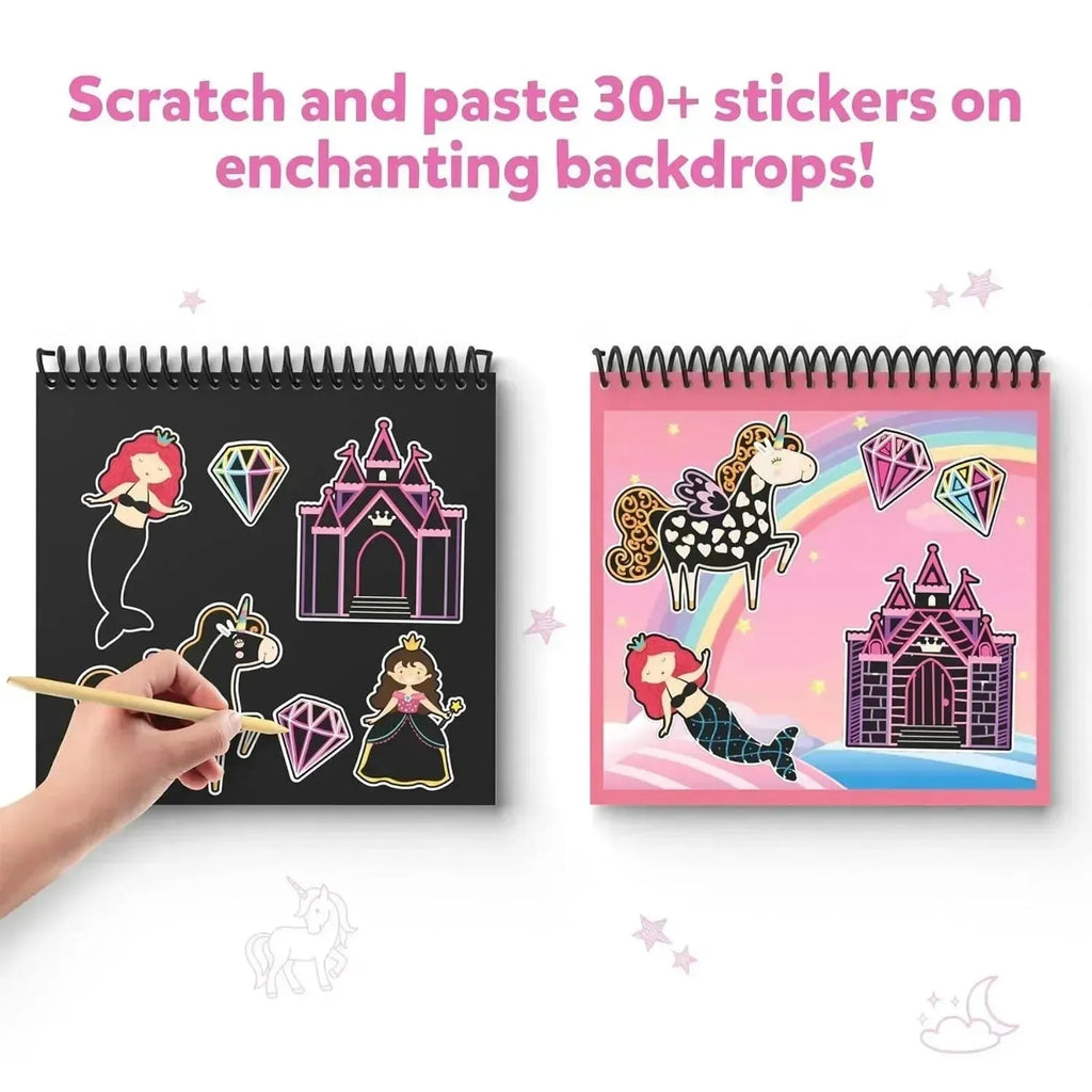 Skillmatics Magical Scratch Art – Unicorns & Princesses | DIY Scratch Art Activity Kit for Kids Ages 3–8 | 10 Scratch Boards & 30+ Stickers - Naivri