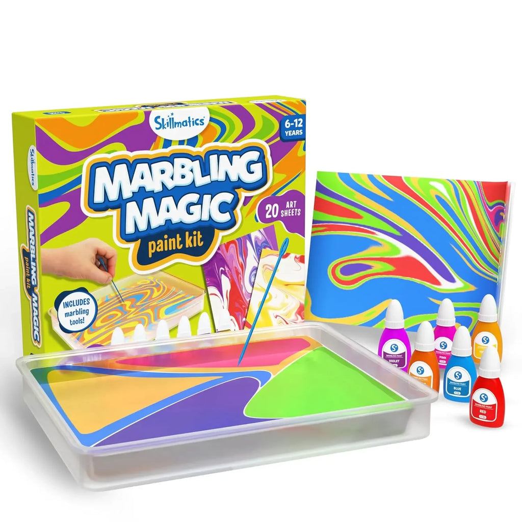 Skillmatics Marbling Magic Paint Kit | Water Marbling Art & Craft Kit for Kids | DIY Creative Activity Set with Paints, Tools, Sheets & Tray | Ideal Gifts for Ages 6–12 | Multicolor - Naivri