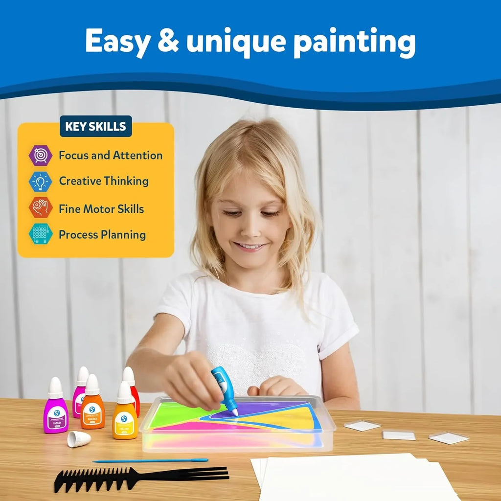 Skillmatics Marbling Magic Paint Kit | Water Marbling Art & Craft Kit for Kids | DIY Creative Activity Set with Paints, Tools, Sheets & Tray | Ideal Gifts for Ages 6–12 | Multicolor - Naivri