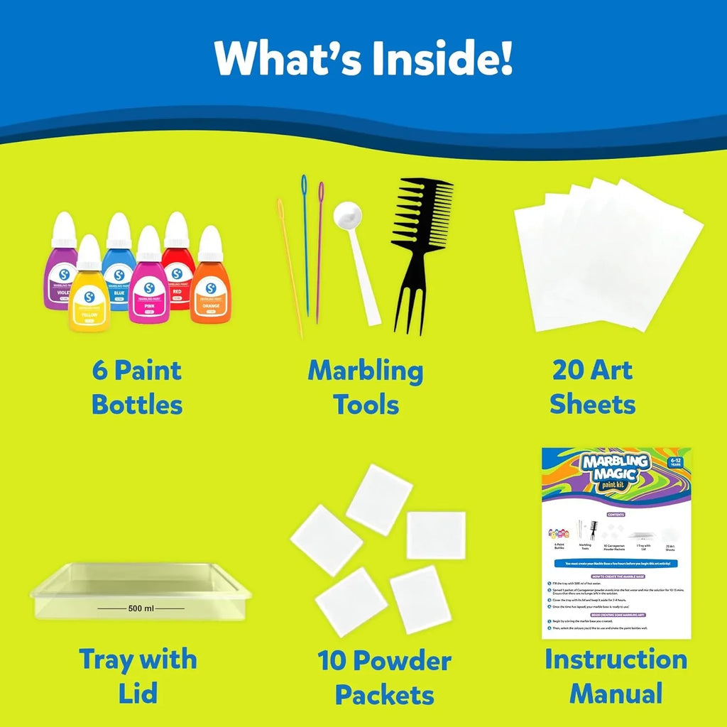 Skillmatics Marbling Magic Paint Kit | Water Marbling Art & Craft Kit for Kids | DIY Creative Activity Set with Paints, Tools, Sheets & Tray | Ideal Gifts for Ages 6–12 | Multicolor - Naivri