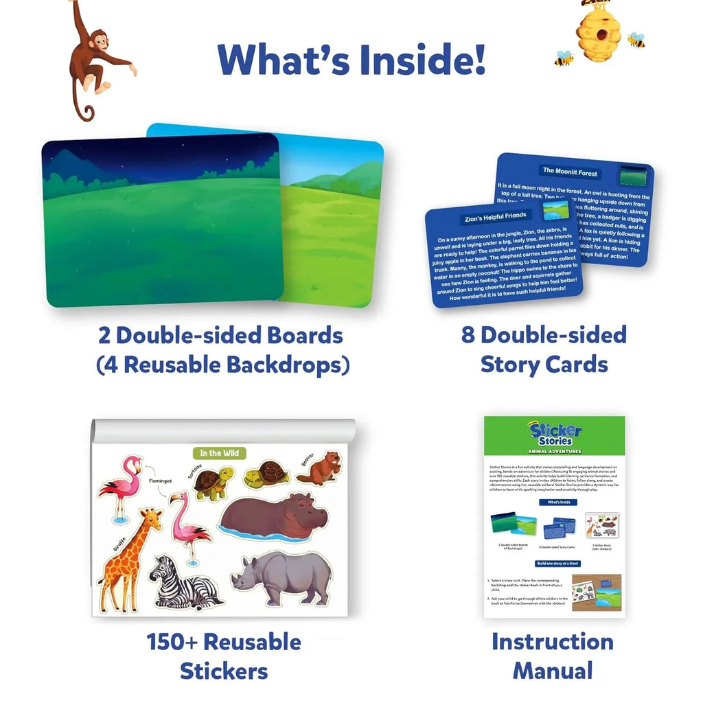 Skillmatics Reusable Stickers – Animals: Creative Story Building Kit for Kids | 150+ Stickers | Preschool Educational Toy | Travel-Friendly | Ideal Gift for Ages 3–7 - Naivri