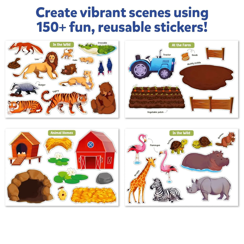 Skillmatics Reusable Stickers – Animals: Creative Story Building Kit for Kids | 150+ Stickers | Preschool Educational Toy | Travel-Friendly | Ideal Gift for Ages 3–7 - Naivri