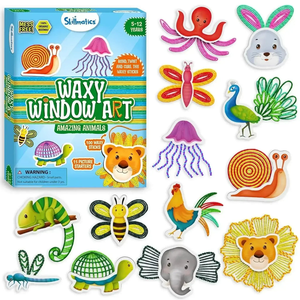 Skillmatics Waxy Window Art – Reusable Organic Beeswax Animal Craft Kit for Kids - Naivri