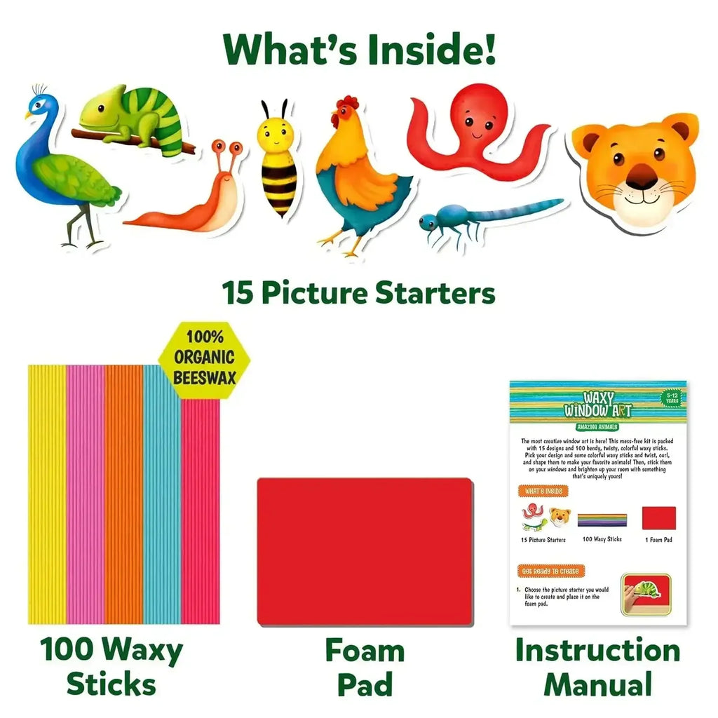 Skillmatics Waxy Window Art – Reusable Organic Beeswax Animal Craft Kit for Kids - Naivri