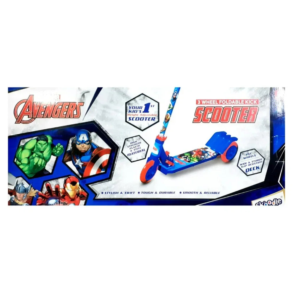 Skoodle Avengers 3-Wheel Kick Scooter for Kids | Blue & Red | Foldable, Adjustable Height, Safe Ride-On Toy for Boys & Girls Age 3+ - Naivri