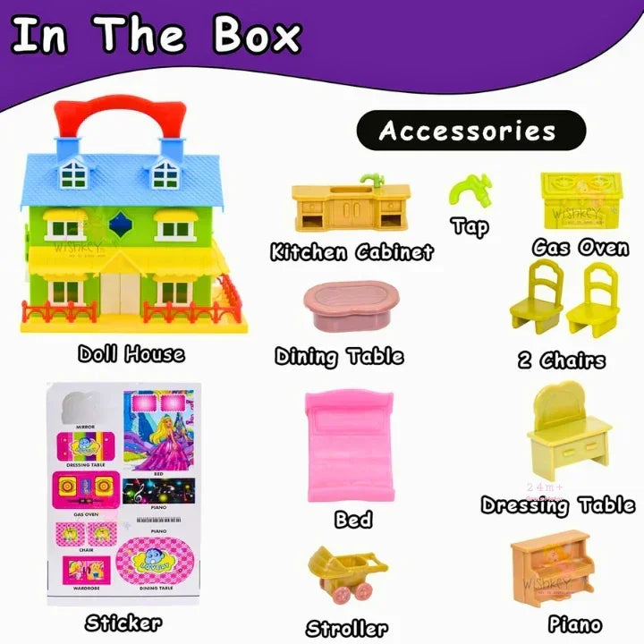 Skoodle Glamster Flip & Play Doll House with Accessories | Portable Compact Dollhouse for Girls | Customizable Interior | Non-Toxic Material | Age 3+ - Naivri
