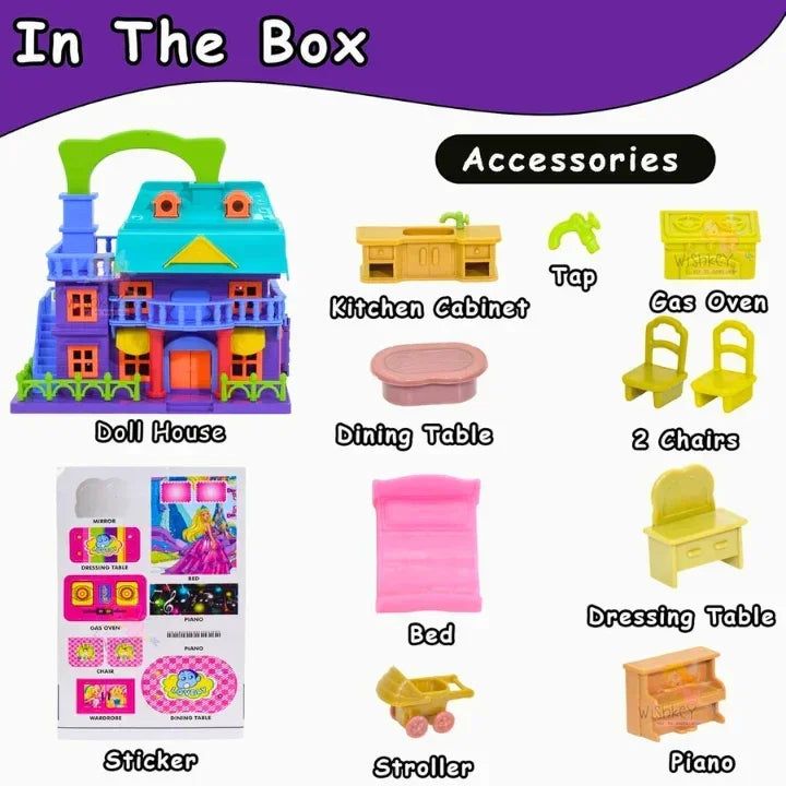 Skoodle Glamster Flip & Play Doll House with Furniture & Accessories | Compact Portable Dollhouse for Girls | Non-Toxic Plastic | Age 3+ - Naivri