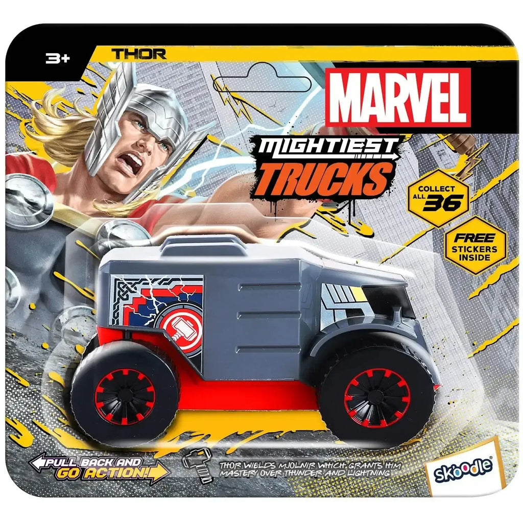Skoodle Kid Marvel Pull-Back Monster Truck – Thor Edition | Marvel Superhero Toy Truck for Kids | Pullback Vehicle for Boys & Girls | Durable & Educational Toy | Grey - Naivri