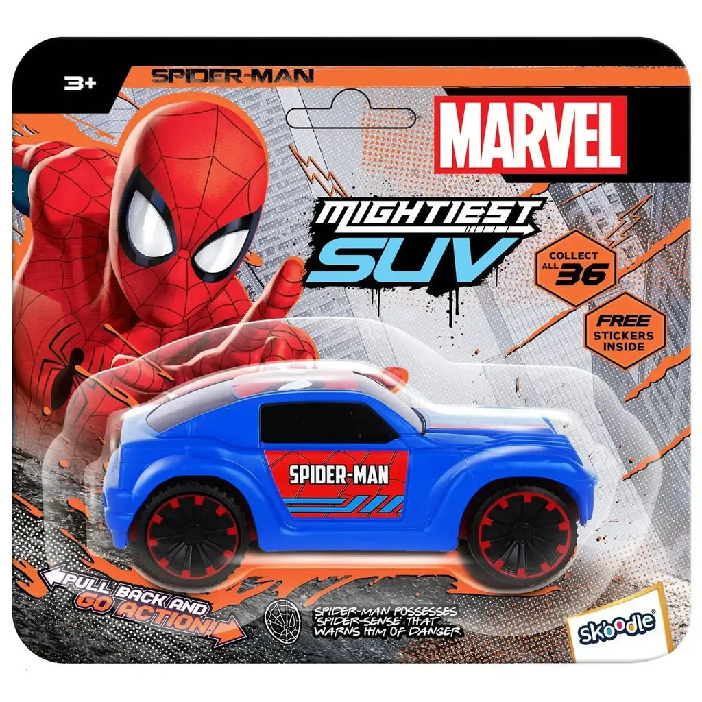 Skoodle Kid Marvel Pull-Back SUV – Spider-Man Edition | Durable Marvel Superhero Toy Car for Kids | Educational Pullback SUV for Boys & Girls | Blue & Red Spider-Man Vehicle Toy - Naivri