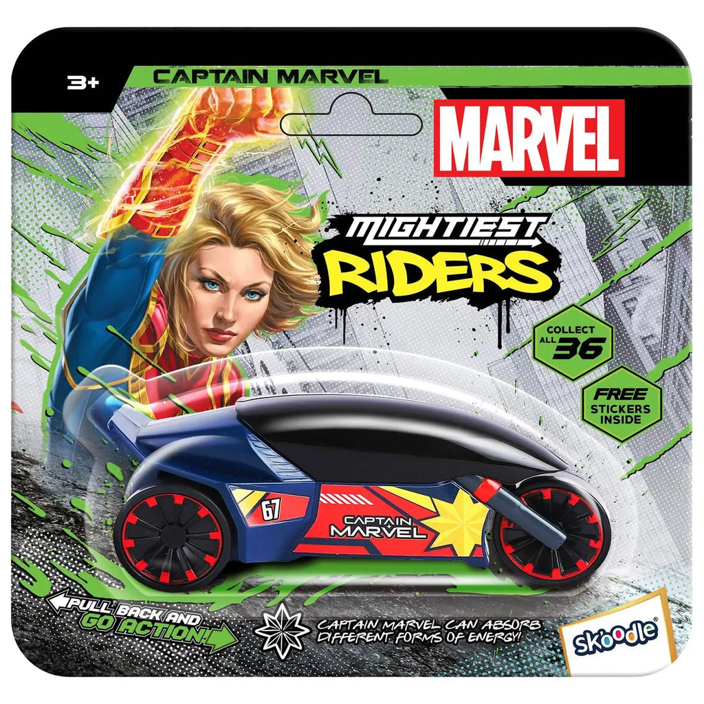 Skoodle Marvel Pull-Back Rider Bike – Captain Marvel Edition | Blue | Non-Toxic, Durable Superhero Motorbike Toy for Kids | Pull-Back Action | Great for Gifting, Racing, and Learning Play | Age 3+ - Naivri