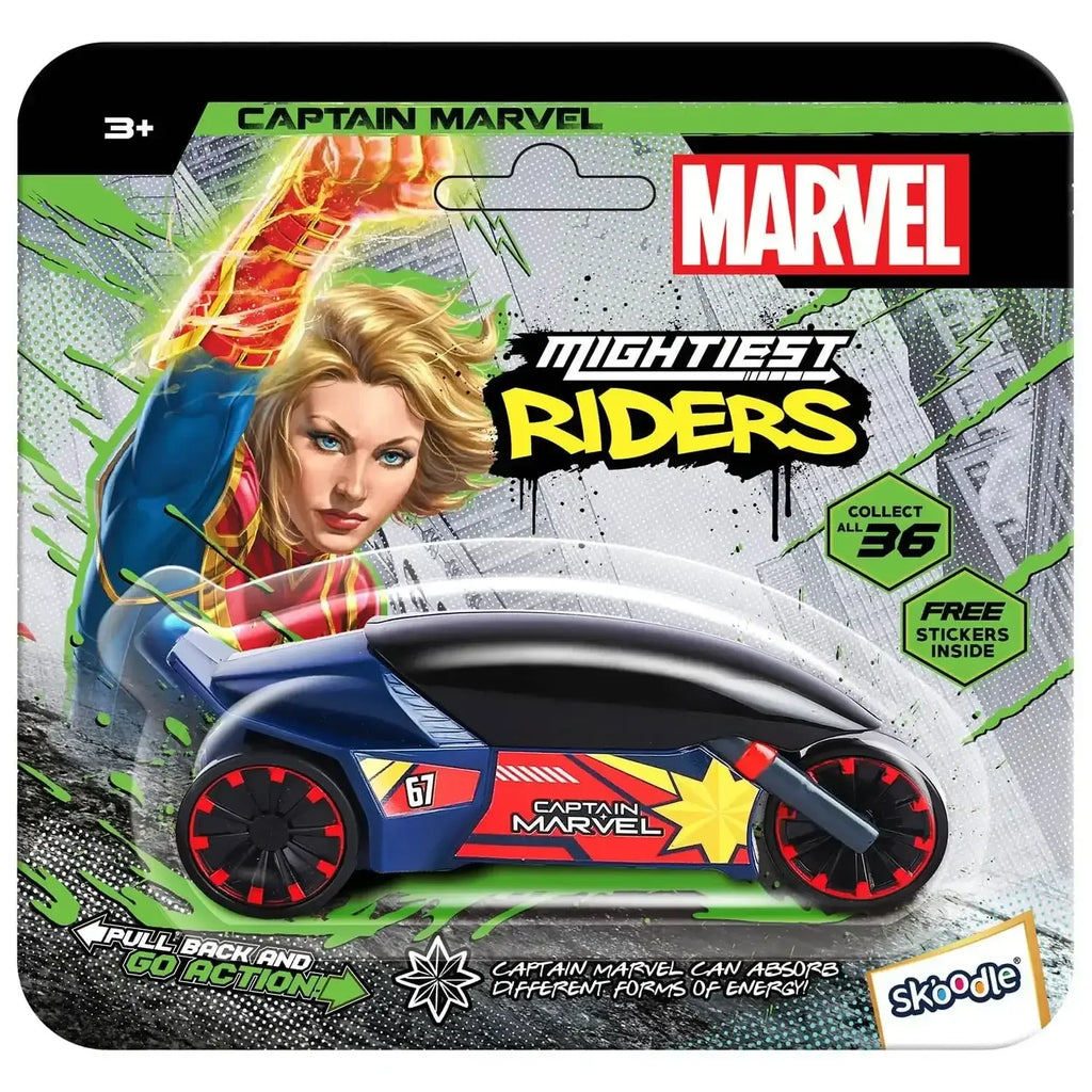 Skoodle Marvel Pull-Back Rider Bike – Captain Marvel Edition | Blue | Non-Toxic, Durable Superhero Motorbike Toy for Kids | Pull-Back Action | Great for Gifting, Racing, and Learning Play | Age 3+ - Naivri