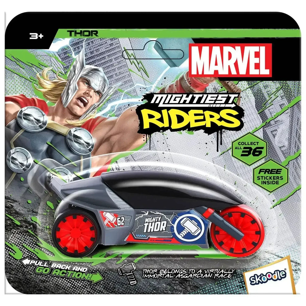Skoodle Marvel Pull-Back Rider Bike – Thor Edition | Grey | Marvel Superhero Motorcycle Toy for Kids | Pull-Back Action | Durable & Non-Toxic | Creative Play & Gift Toy | Age 3+ - Naivri