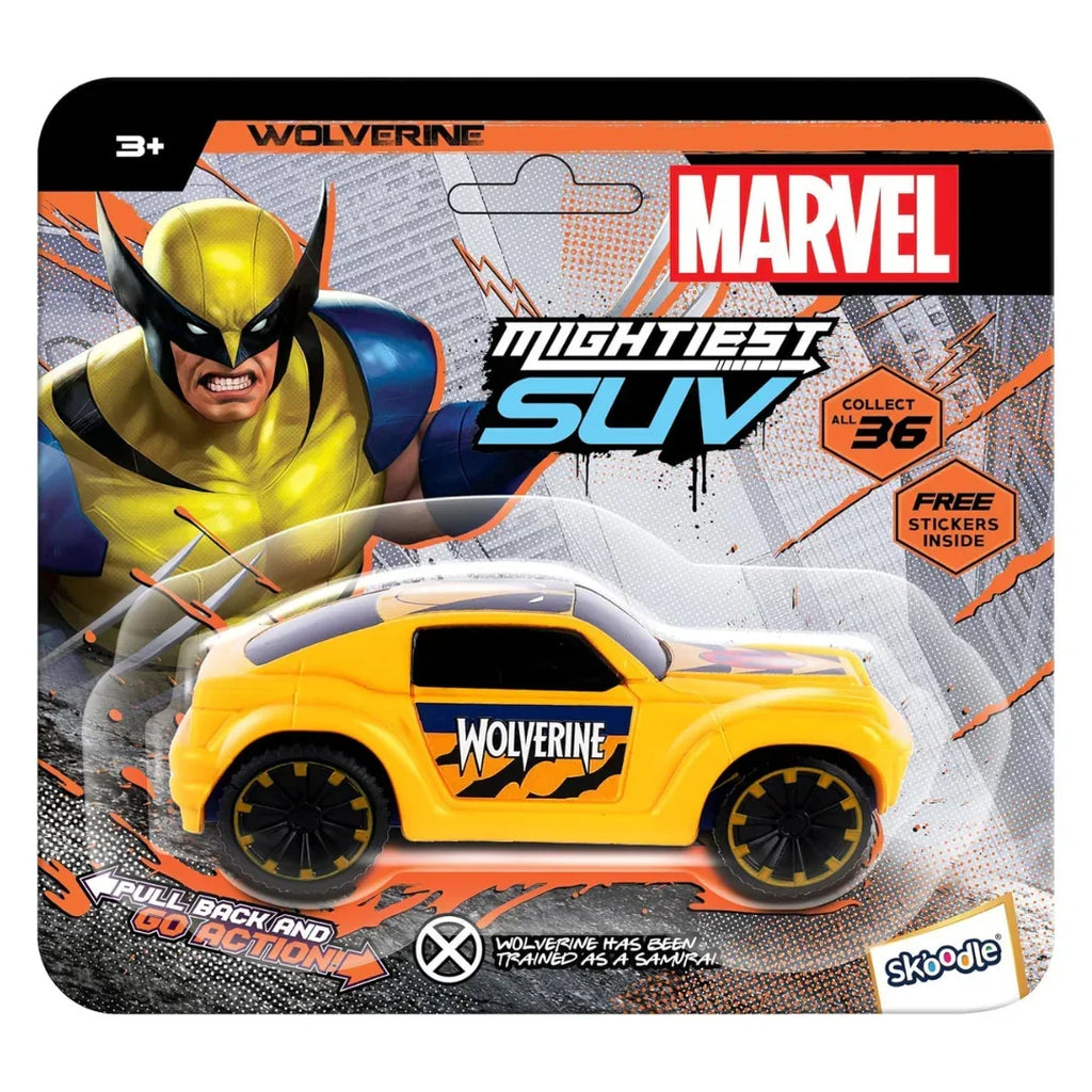 Skoodle Marvel Pullback Mightiest SUV – Wolverine Edition | Marvel Superhero Toy Vehicle | Educational Pullback SUV for Boys & Girls | Sturdy Collectible Toy Car for Kids (Yellow & Blue) - Naivri
