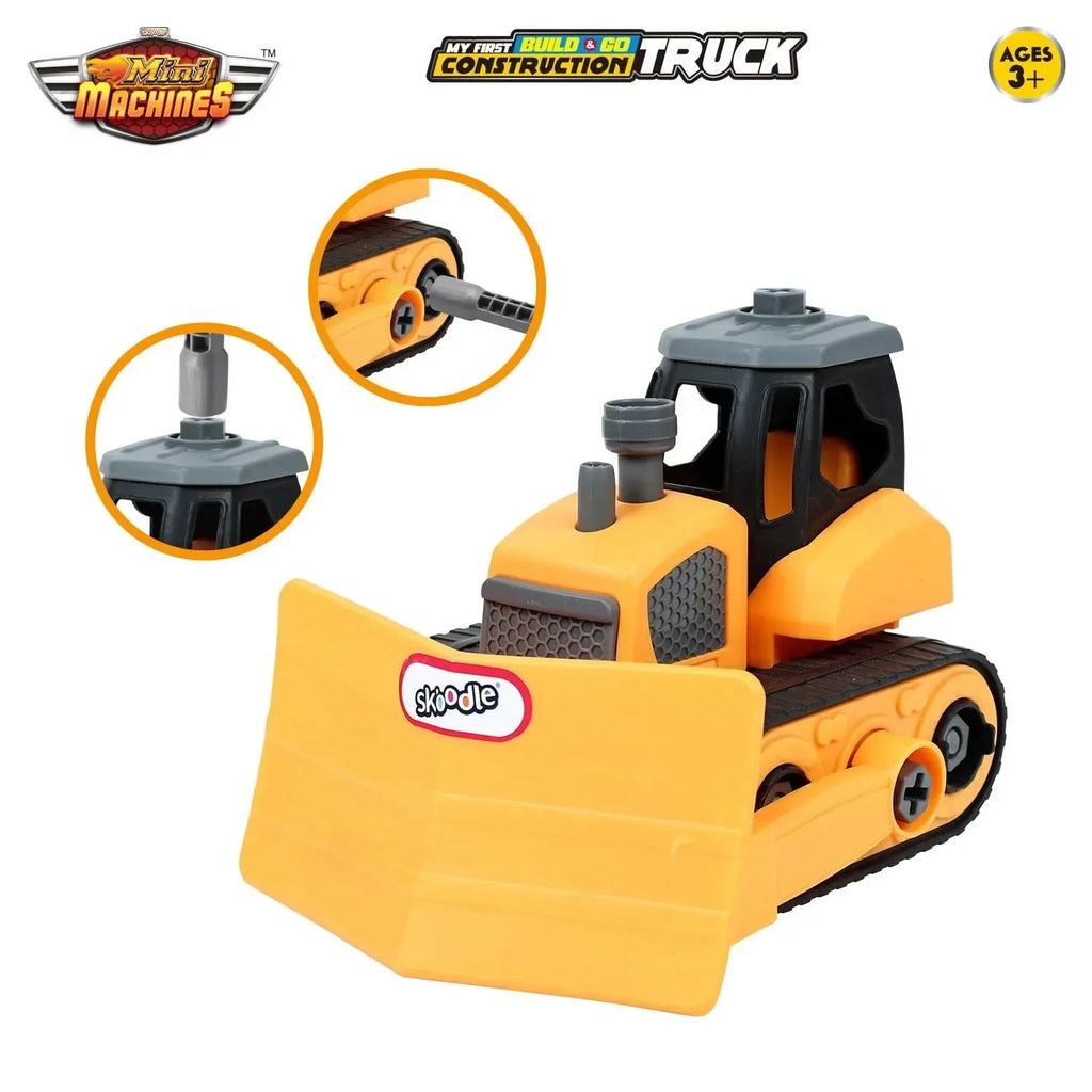 Skoodle Mini Machines Build & Go Bulldozer Truck with T-Shape Screwdriver | Educational Engineering Toy - Naivri