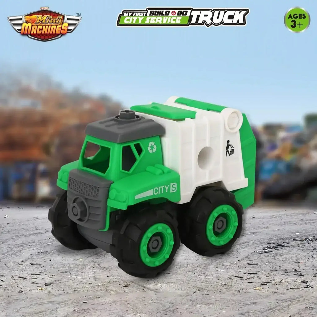 Skoodle Mini Machines Build & Go Compactor Garbage Vehicle Truck with T-Shape Screwdriver | Educational Construction & Pretend Play Toy - Naivri