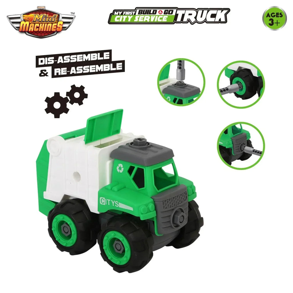 Skoodle Mini Machines Build & Go Compactor Garbage Vehicle Truck with T-Shape Screwdriver | Educational Construction & Pretend Play Toy - Naivri