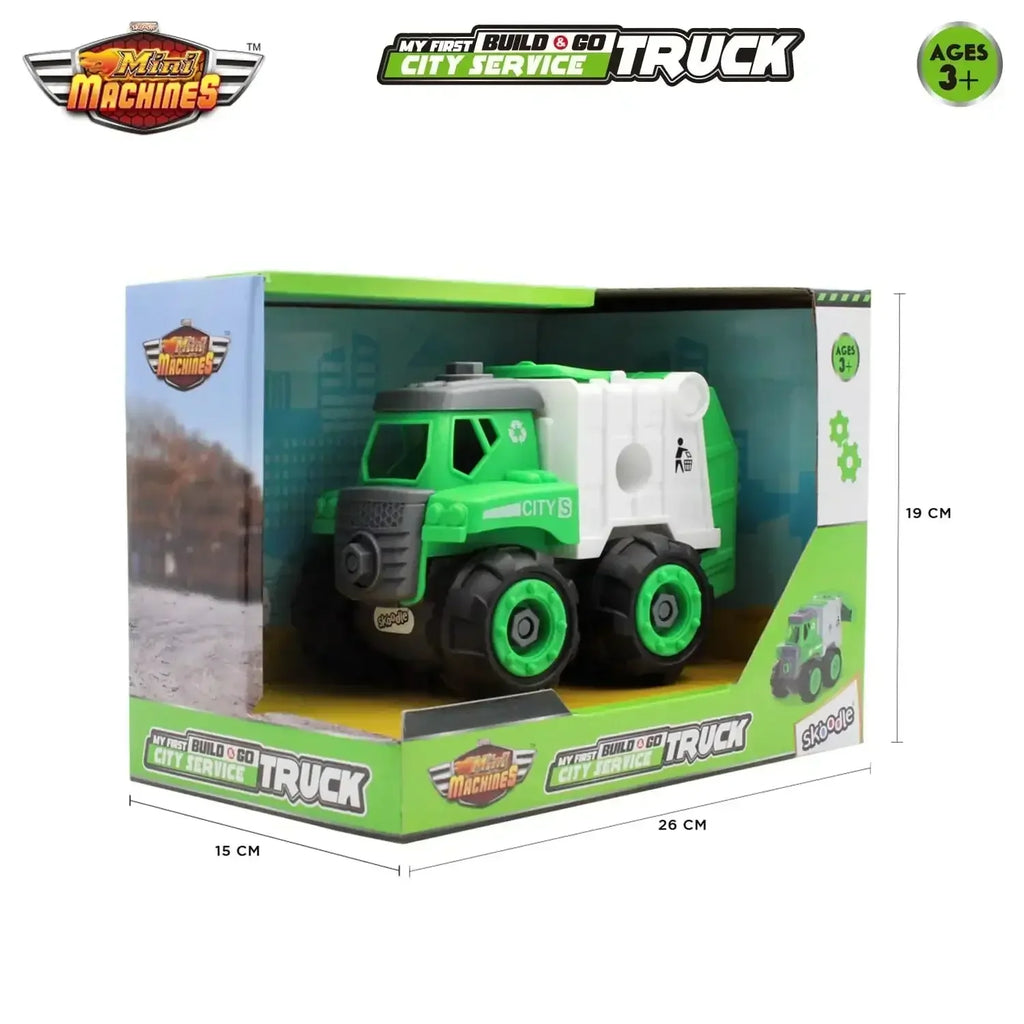 Skoodle Mini Machines Build & Go Compactor Garbage Vehicle Truck with T-Shape Screwdriver | Educational Construction & Pretend Play Toy - Naivri