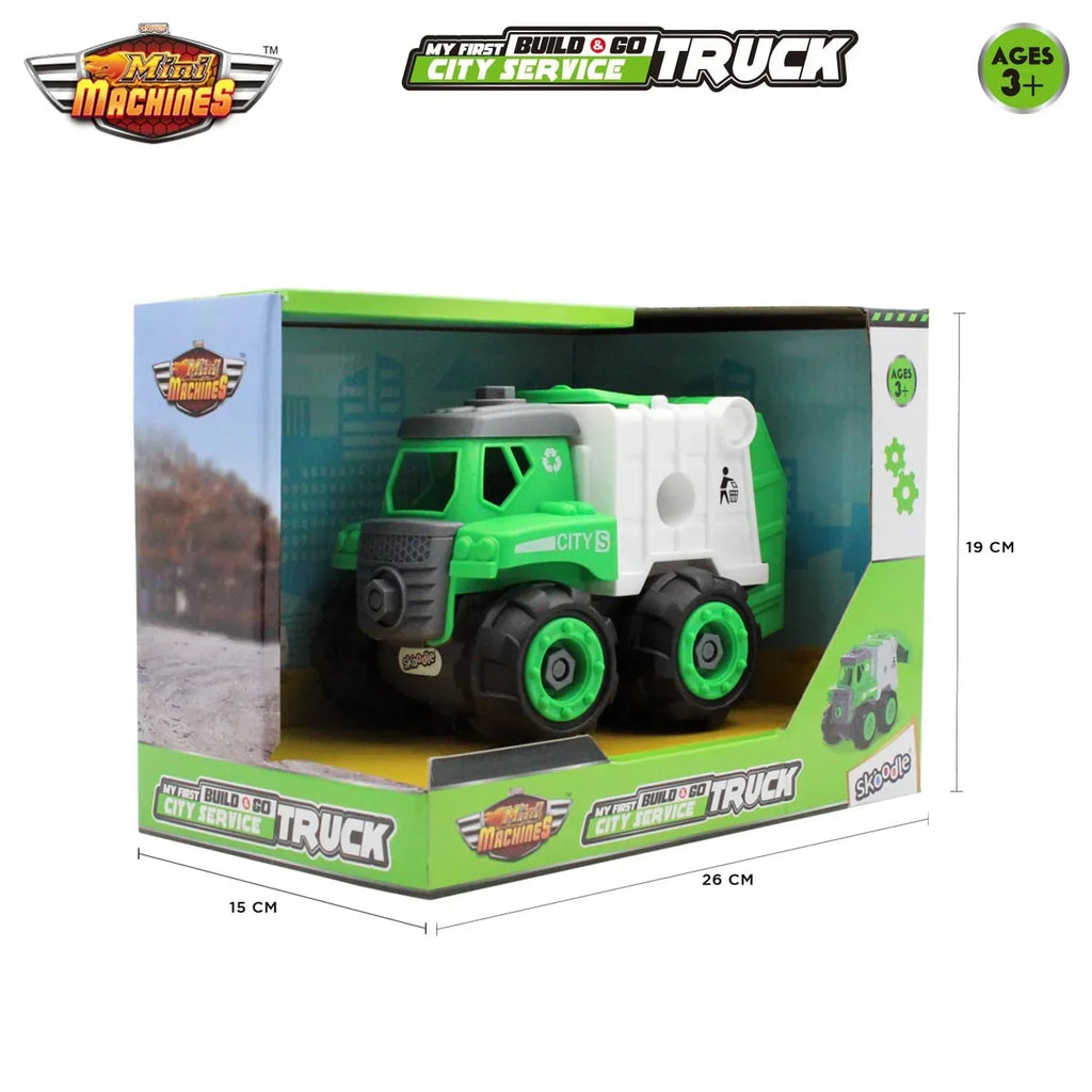 Skoodle Mini Machines Build & Go Compactor Garbage Vehicle Truck with T-Shape Screwdriver | Educational Construction & Pretend Play Toy - Naivri