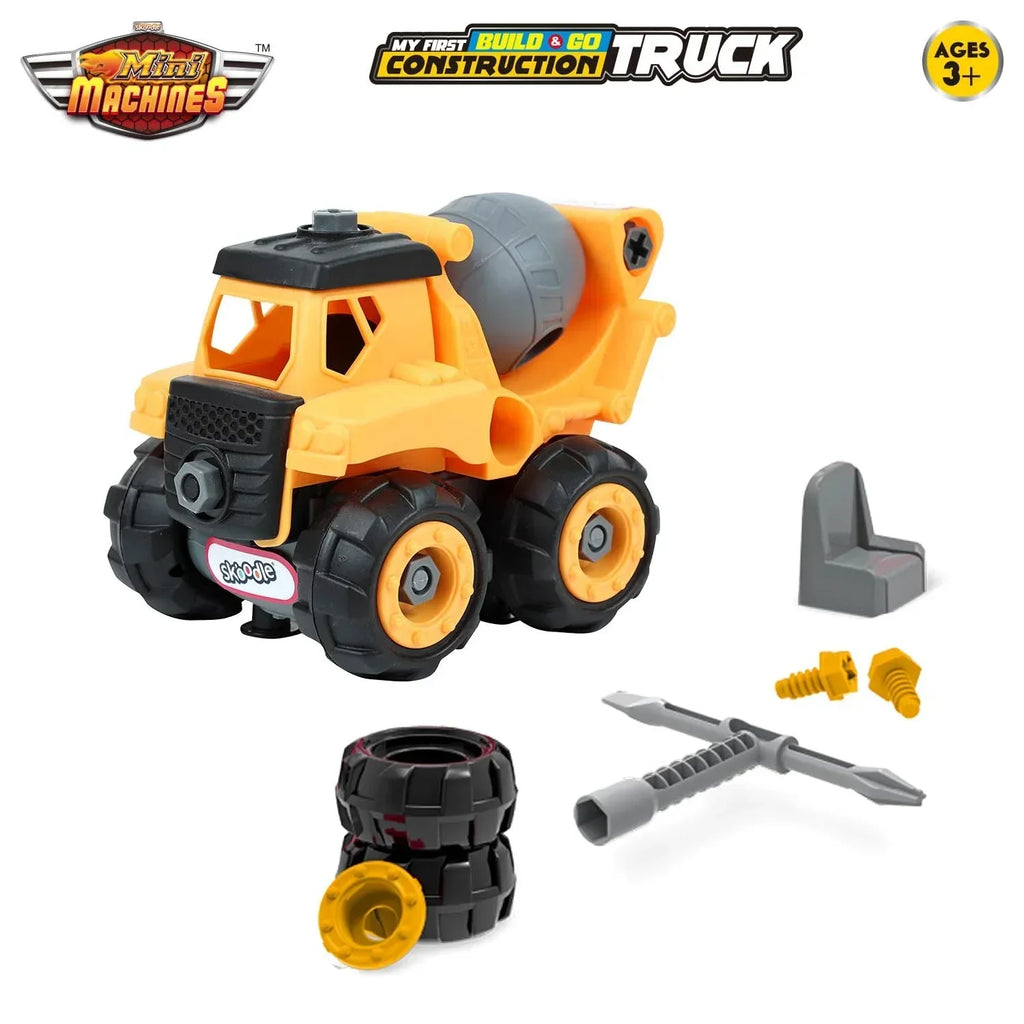 Skoodle Mini Machines Build & Go Concrete Mixer Truck with T-Shape Screwdriver – DIY Construction Educational Toy for Kids (Multicolor, Age 3+) - Naivri