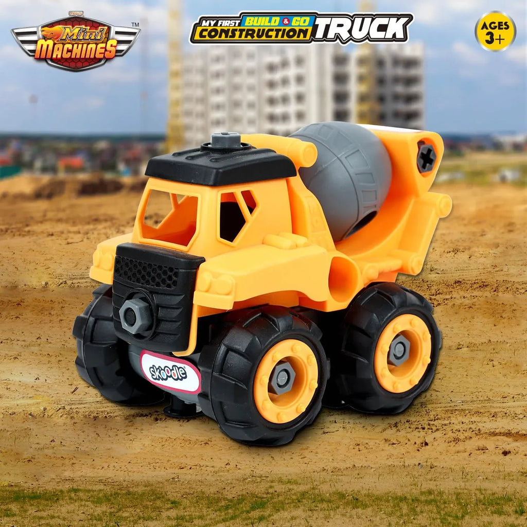 Skoodle Mini Machines Build & Go Concrete Mixer Truck with T-Shape Screwdriver – DIY Construction Educational Toy for Kids (Multicolor, Age 3+) - Naivri