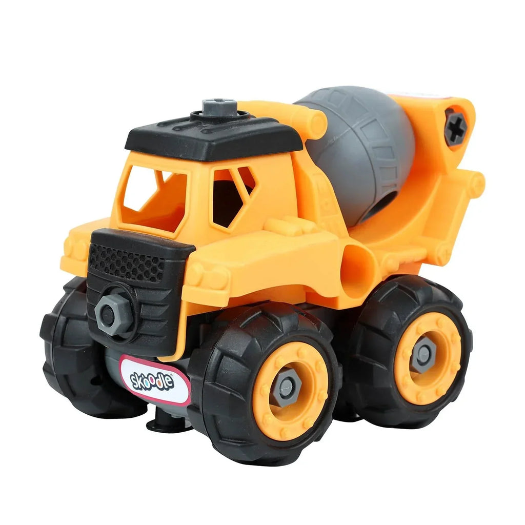 Skoodle Mini Machines Build & Go Concrete Mixer Truck with T-Shape Screwdriver – DIY Construction Educational Toy for Kids (Multicolor, Age 3+) - Naivri