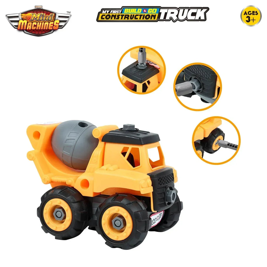 Skoodle Mini Machines Build & Go Concrete Mixer Truck with T-Shape Screwdriver – DIY Construction Educational Toy for Kids (Multicolor, Age 3+) - Naivri